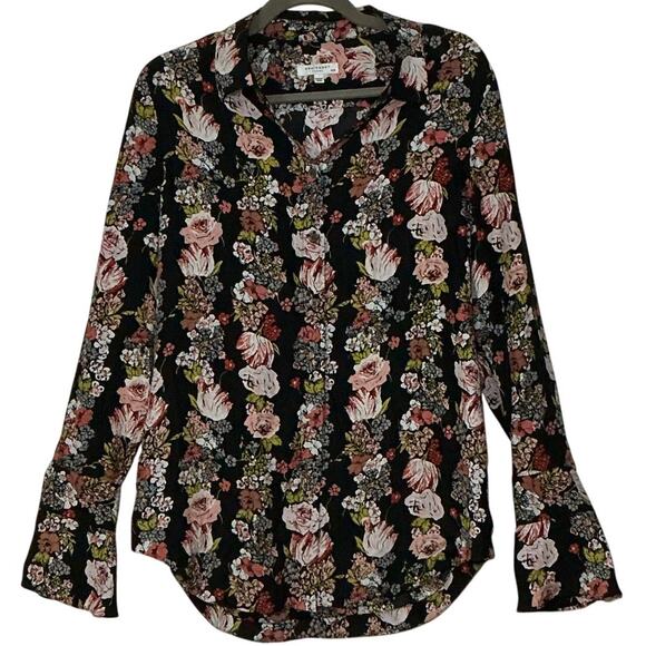 Equipment Femme Silk Floral Stripe Button Front Blouse Black Pink Ivory Size M - Picture 6 of 8